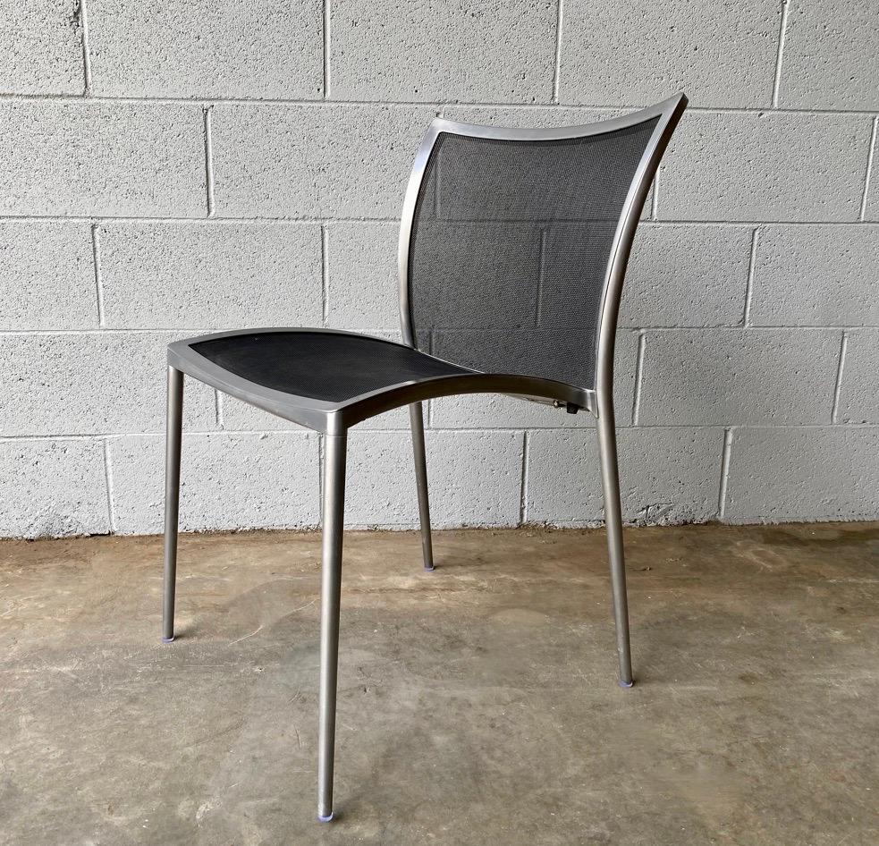 Zanotta Aluminum Chairs, Made in Italy, pair of 2 In Good Condition For Sale In Alhambra, CA