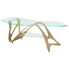 Table Zanotta Arabesco CM avec plateau en verre et chêne naturel par Carlo Mollino