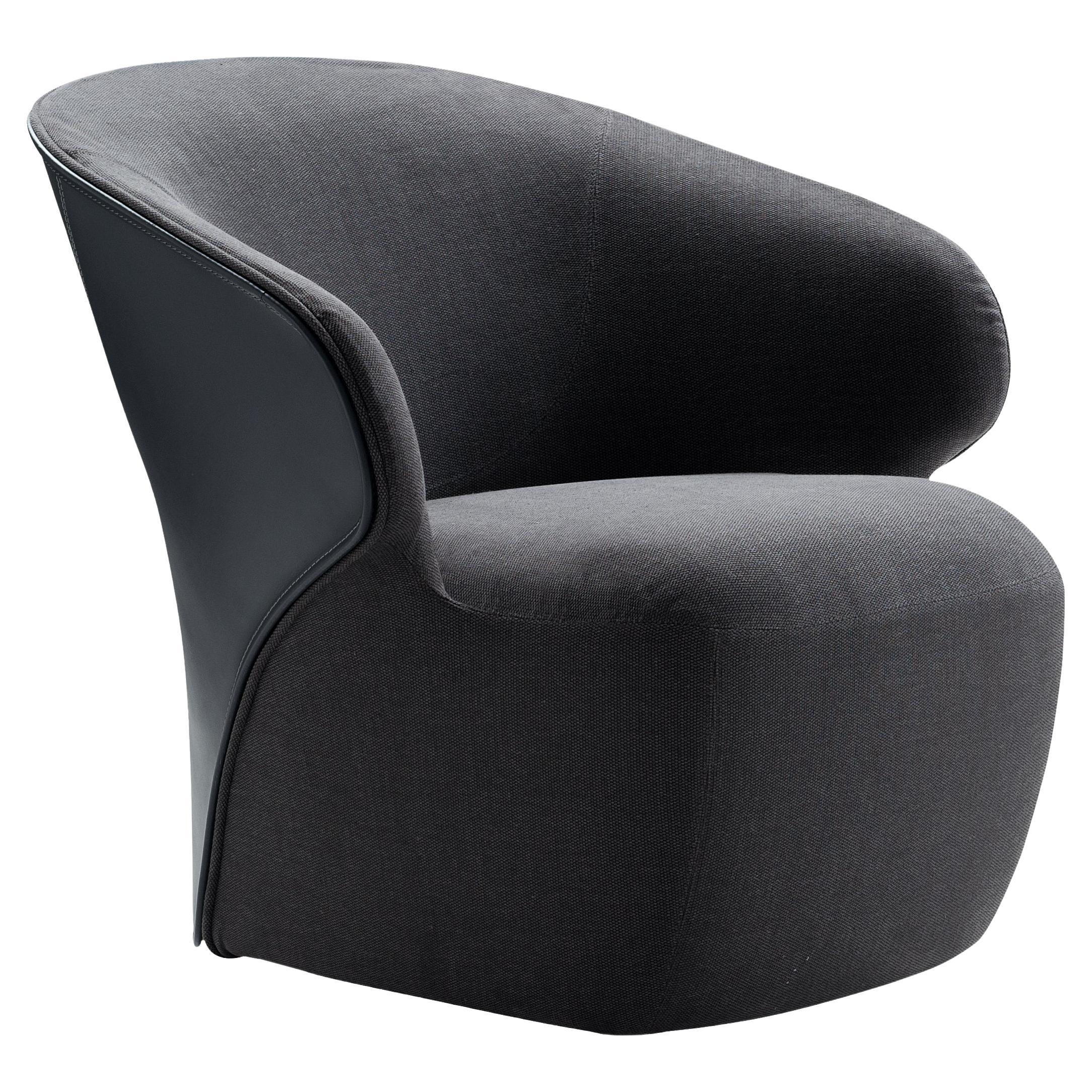 Zanotta Arom Armchair in Black Talasso Fabric and Exterior in Black Cowhide For Sale