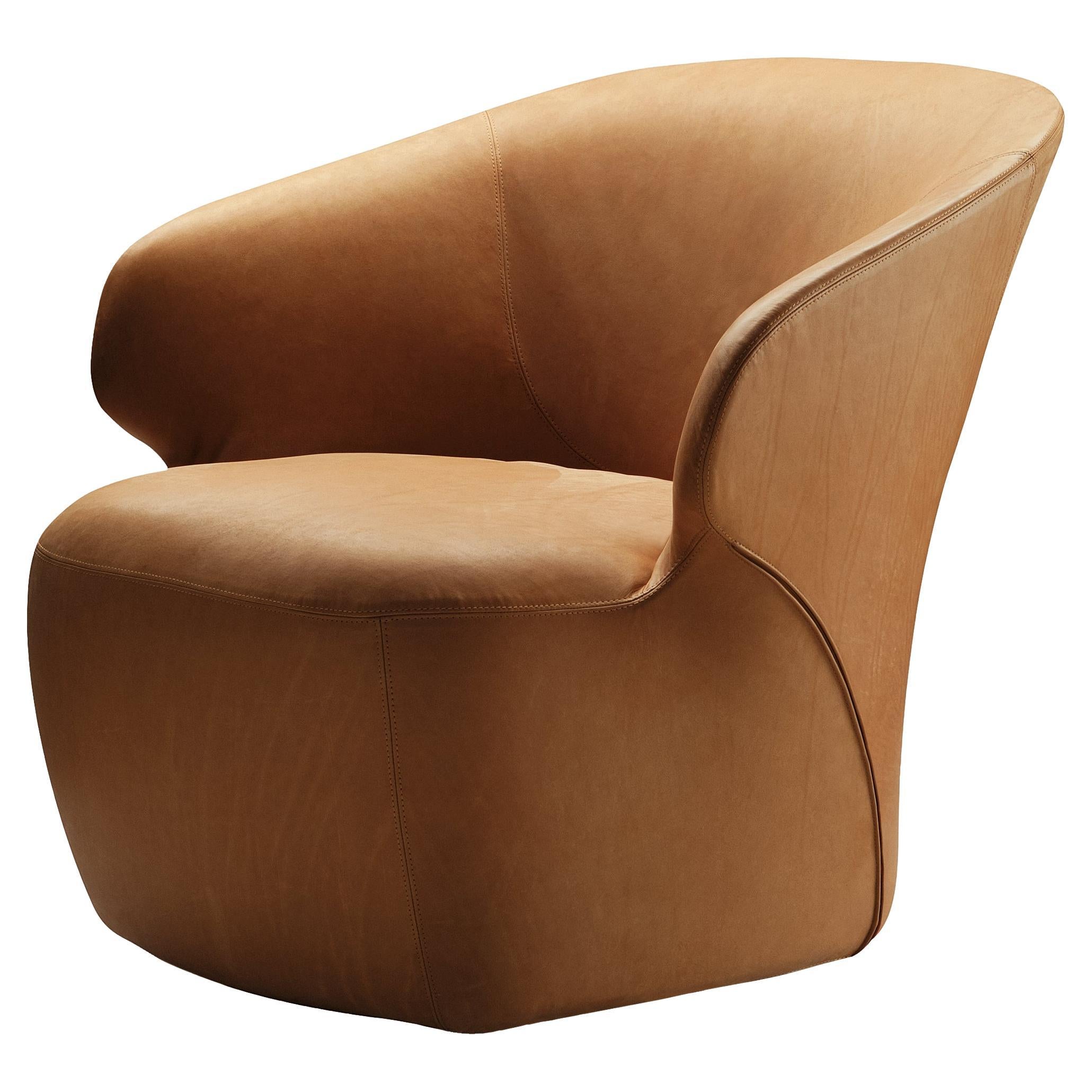 Fauteuil Zanotta Arom en cuir naturel brun extra-large en vente