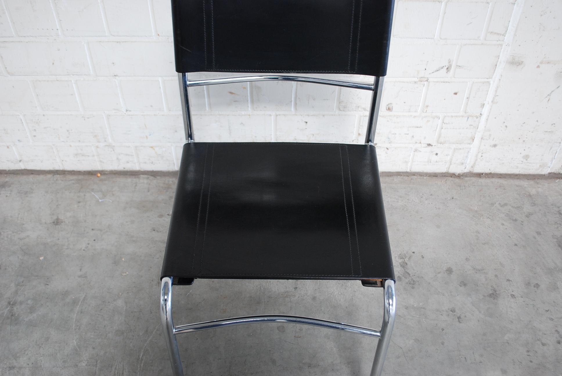 Zanotta Black Saddle Leather Dining Chairs, 4 3
