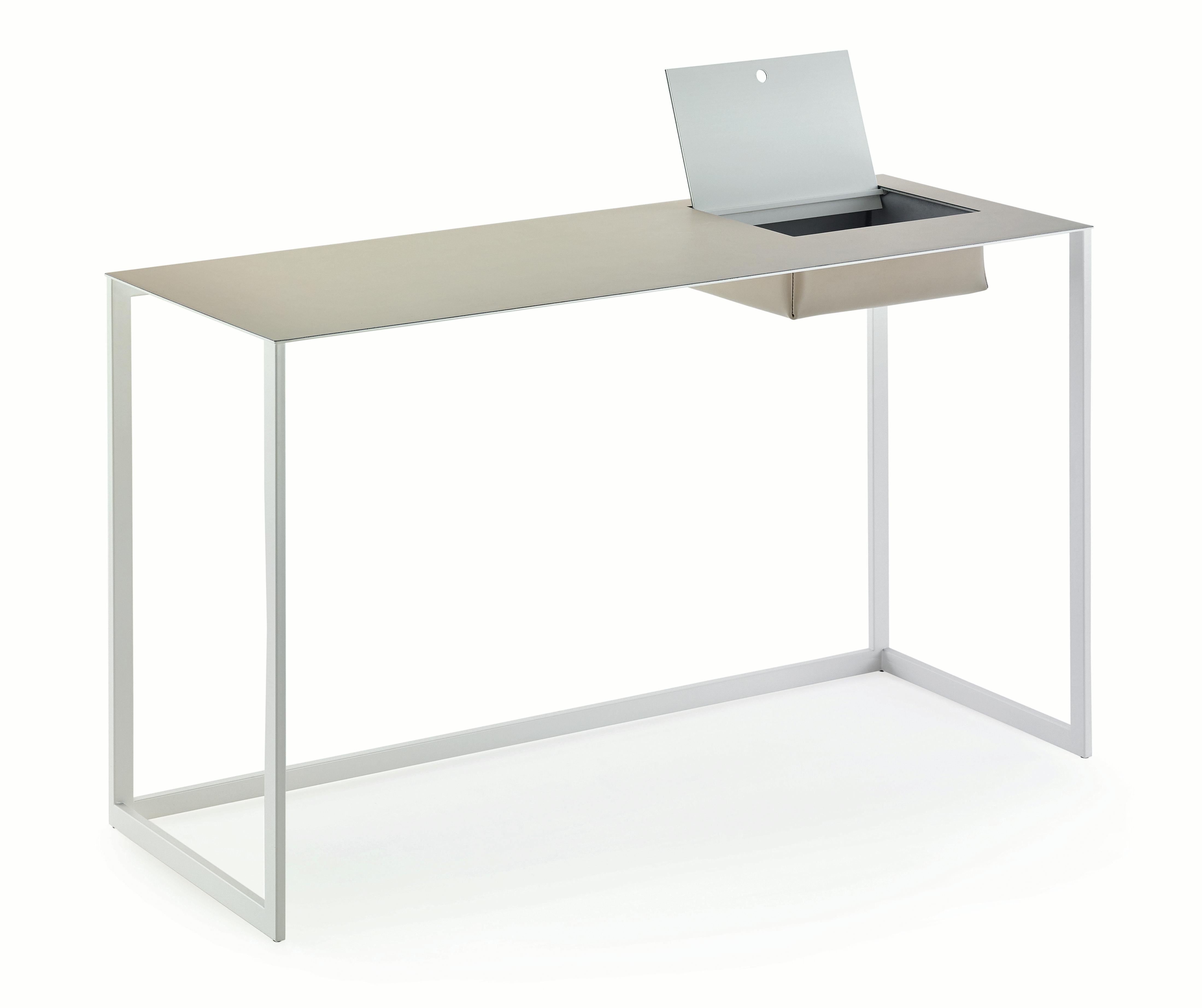 Zanotta Calamo Desk in White Top with Steel Frame by Gabriele Rosa

Varnished steel frame and top in black, white or graphite. Top and storage space in cowhide pigmentato 90. The storage space is accessed by a drop-leaf opening.

Calamo is not