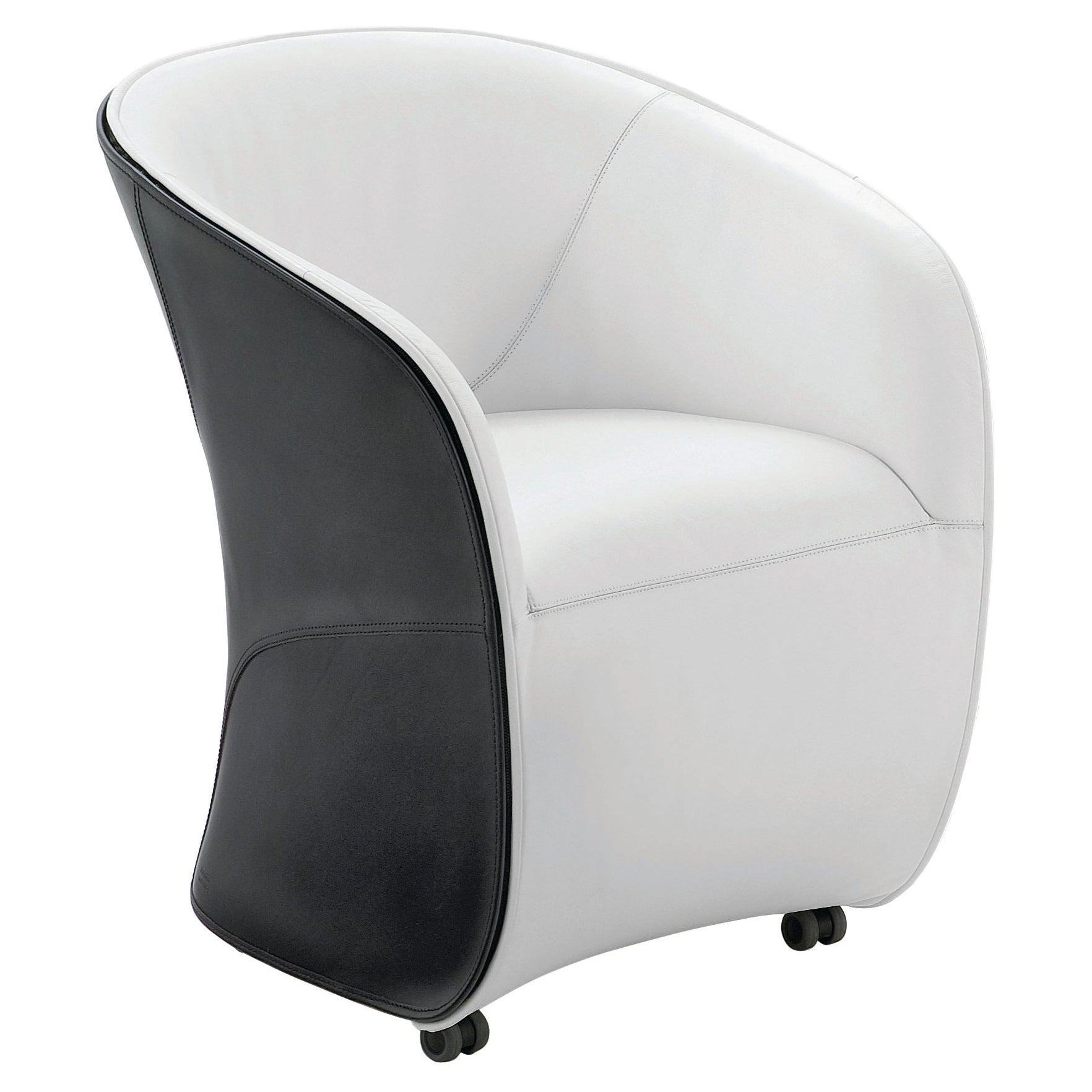 Fauteuil Zanotta Calla en tissu blanc et noir avec cadre en acier