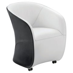 Fauteuil Zanotta Calla en tissu blanc et noir avec cadre en acier