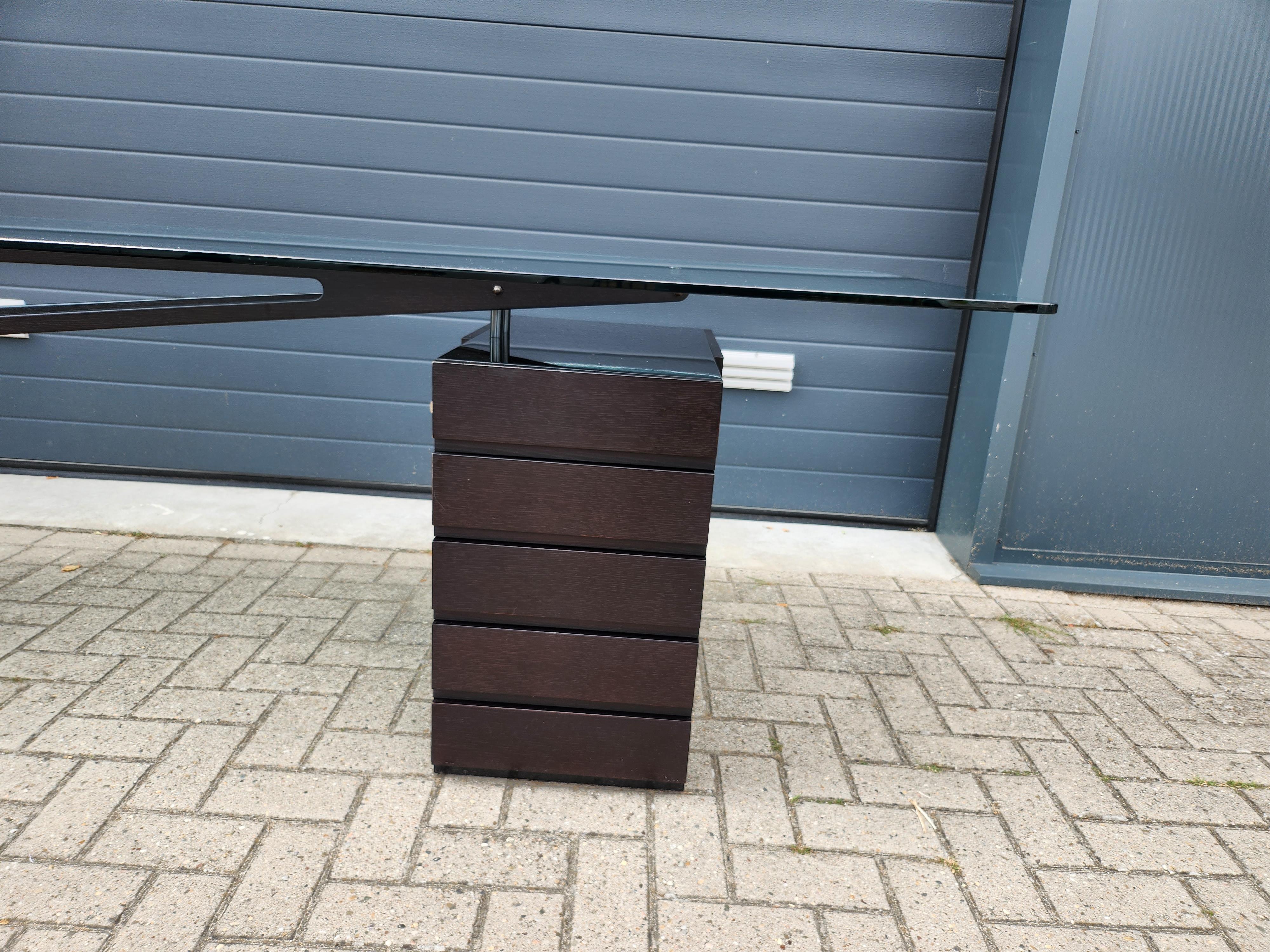 Zanotta Cavour CM Desk in Black Varnished Oak Frame by Carlo Mollino In Good Condition In NIJMEGEN, NL