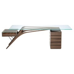 Zanotta Cavour CM Writing Desk in Clear Glass Top with Canaletto Walnut Frame