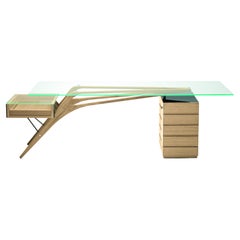 Zanotta Cavour CM Writing Desk in Clear Glass Top with Natural Oak Frame