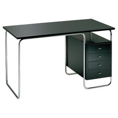 Zanotta Comacina Writing Desk in Black Top & Stainless Steel Frame, Piero Bottoni