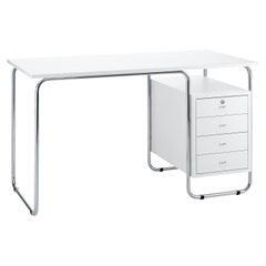 Zanotta Comacina Writing Desk in White Top & Stainless Steel Frame, Piero Bottoni