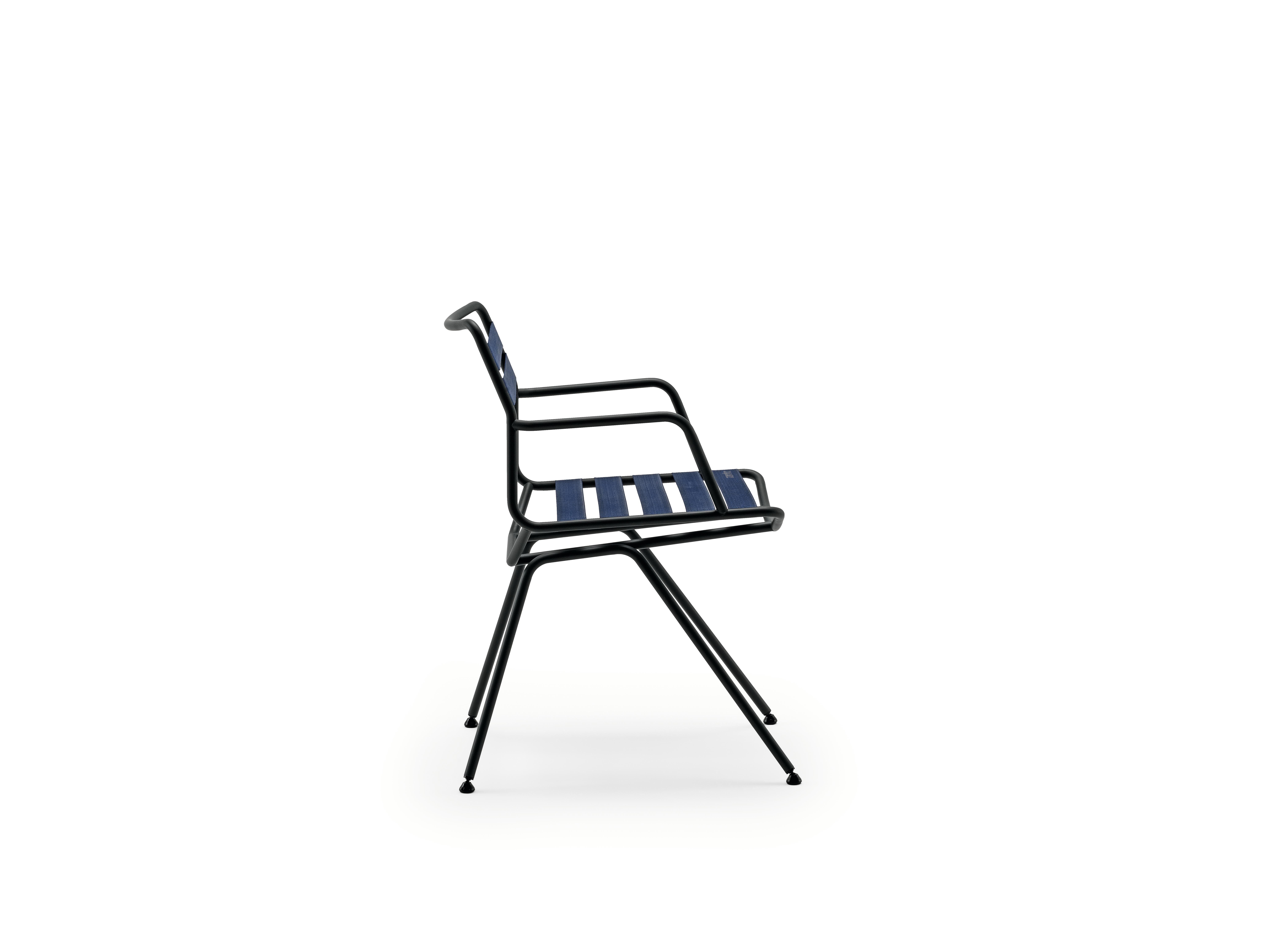 Italian Zanotta Dan Armchair in Blue Elastic Seat & Back with Matt Black Steel Frame For Sale