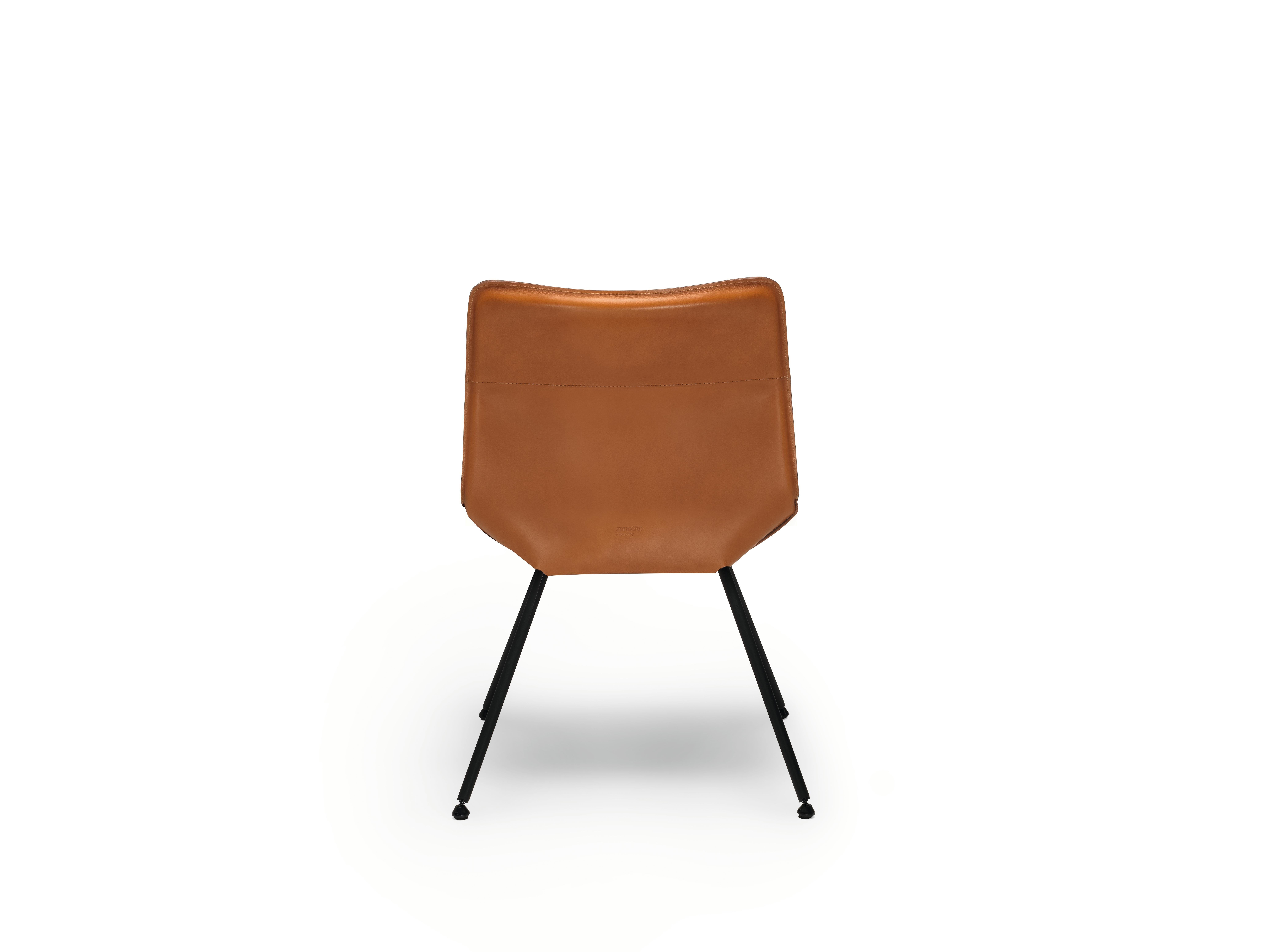 Italian Zanotta Dan Chair in Brown Cowhide and Matt Black Steel Frame by Patrick Norguet For Sale