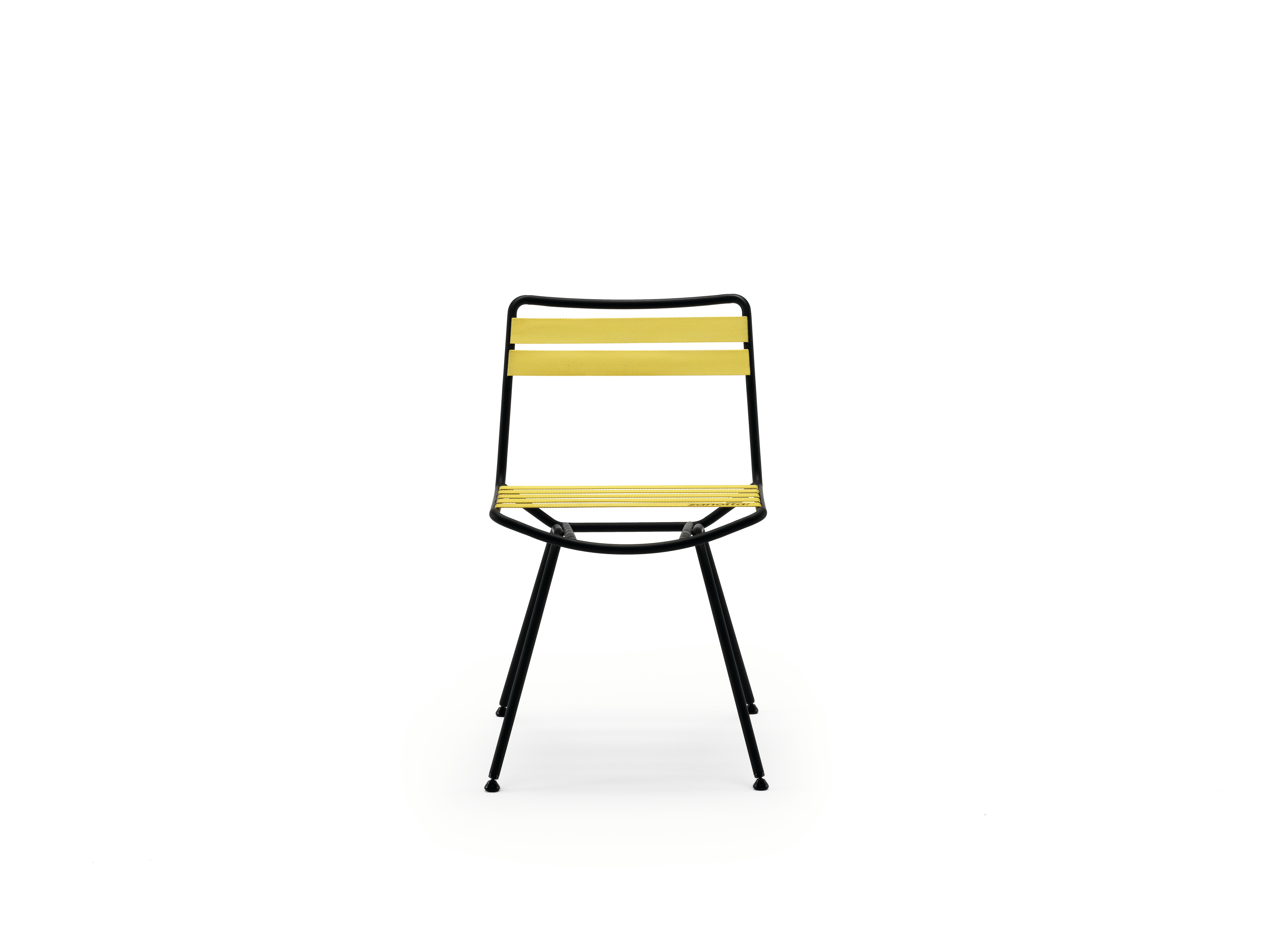 Zanotta Dan Chair in Yellow Elastic Seat & Back with Matt Black Steel Frame by Patrick Norguet

Steel frame varnished iron grey or matt black. Seat and backrest made of elastic straps in polyester thread available in yellow, string, anthracite and