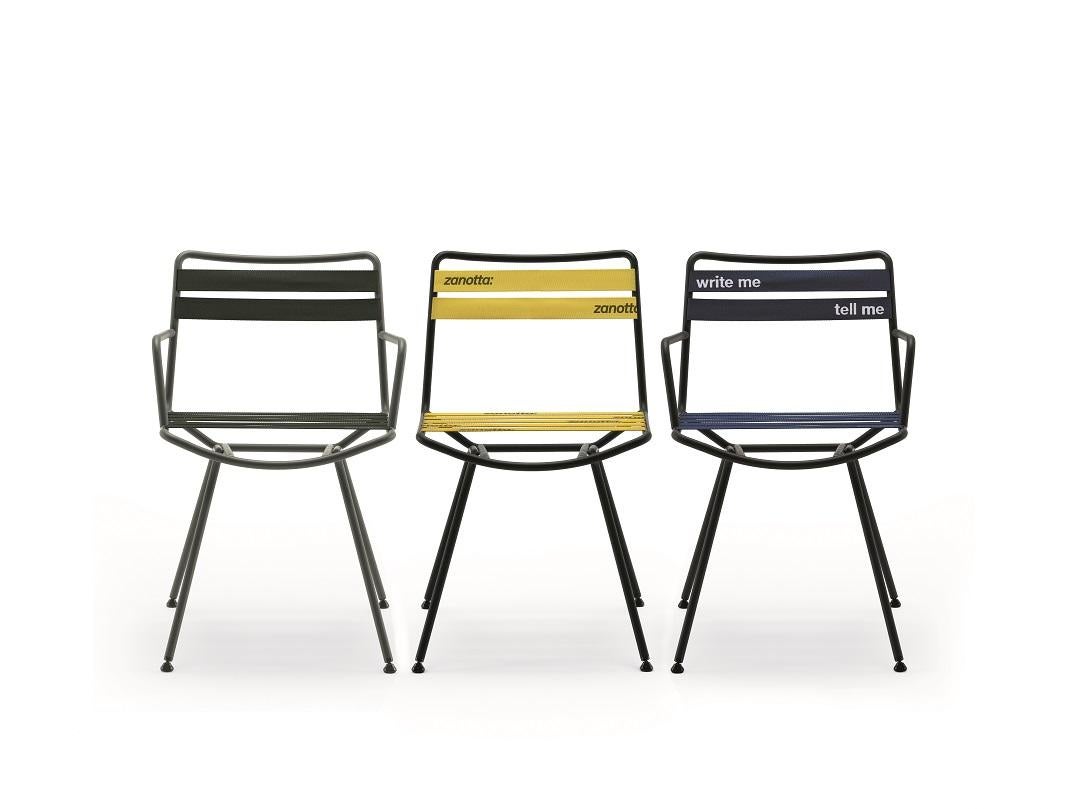 Zanotta Dan Chair in Yellow Elastic Seat & Back with Matt Black Steel Frame In New Condition For Sale In Brooklyn, NY