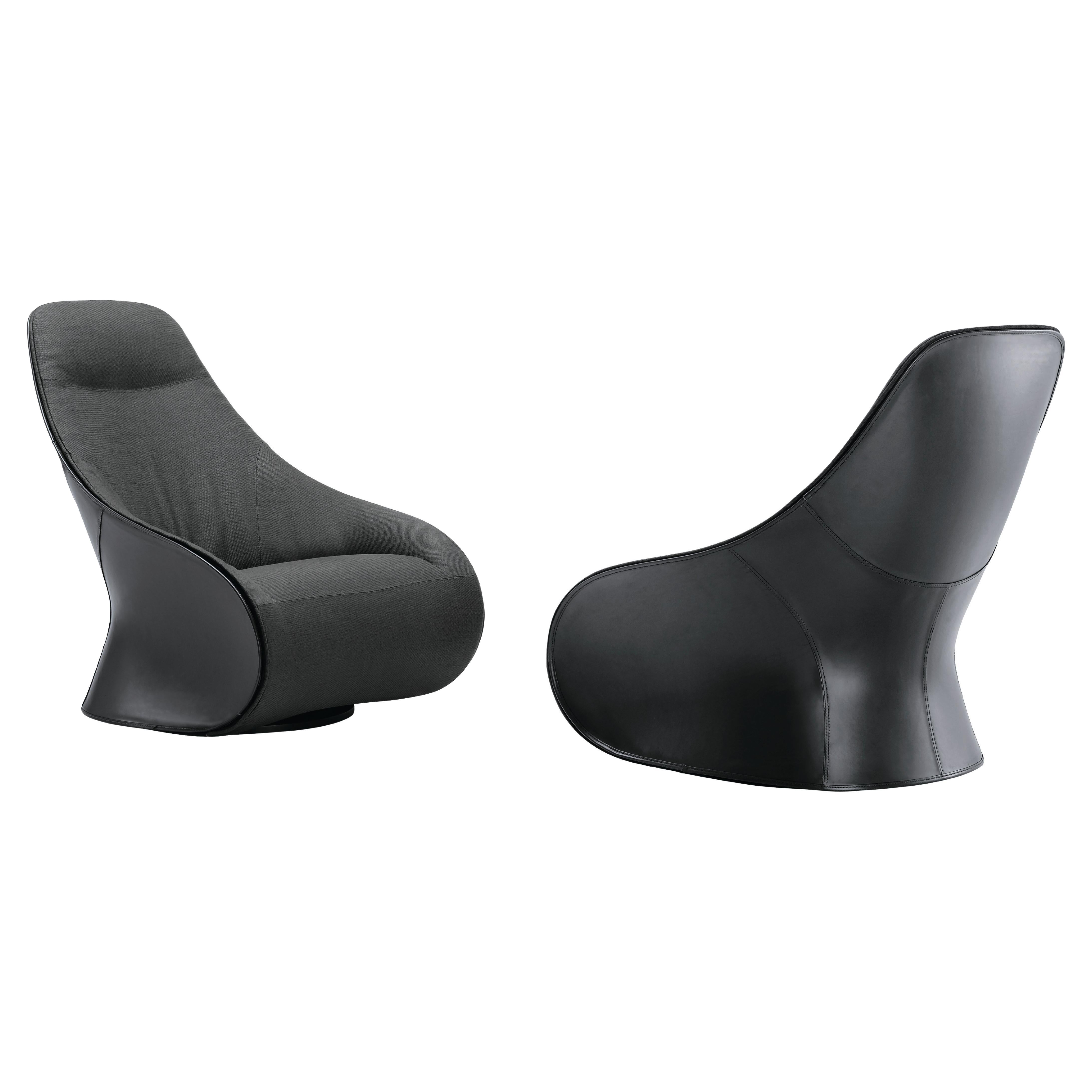 Zanotta Derby Armchair with Pouf in Black Upholstery by Noé Duchaufour Lawrance For Sale