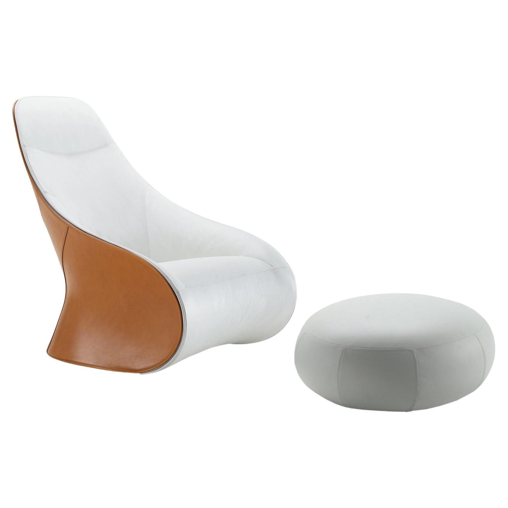 Zanotta Derby Armchair with Pouf in White Upholstery by Noé Duchaufour Lawrance For Sale