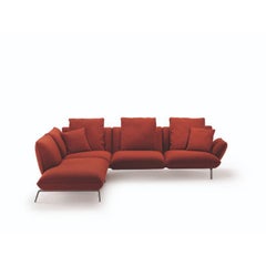 Zanotta Dove Sectional Sofa in Red Upholstery with Graphite Aluminium Frame