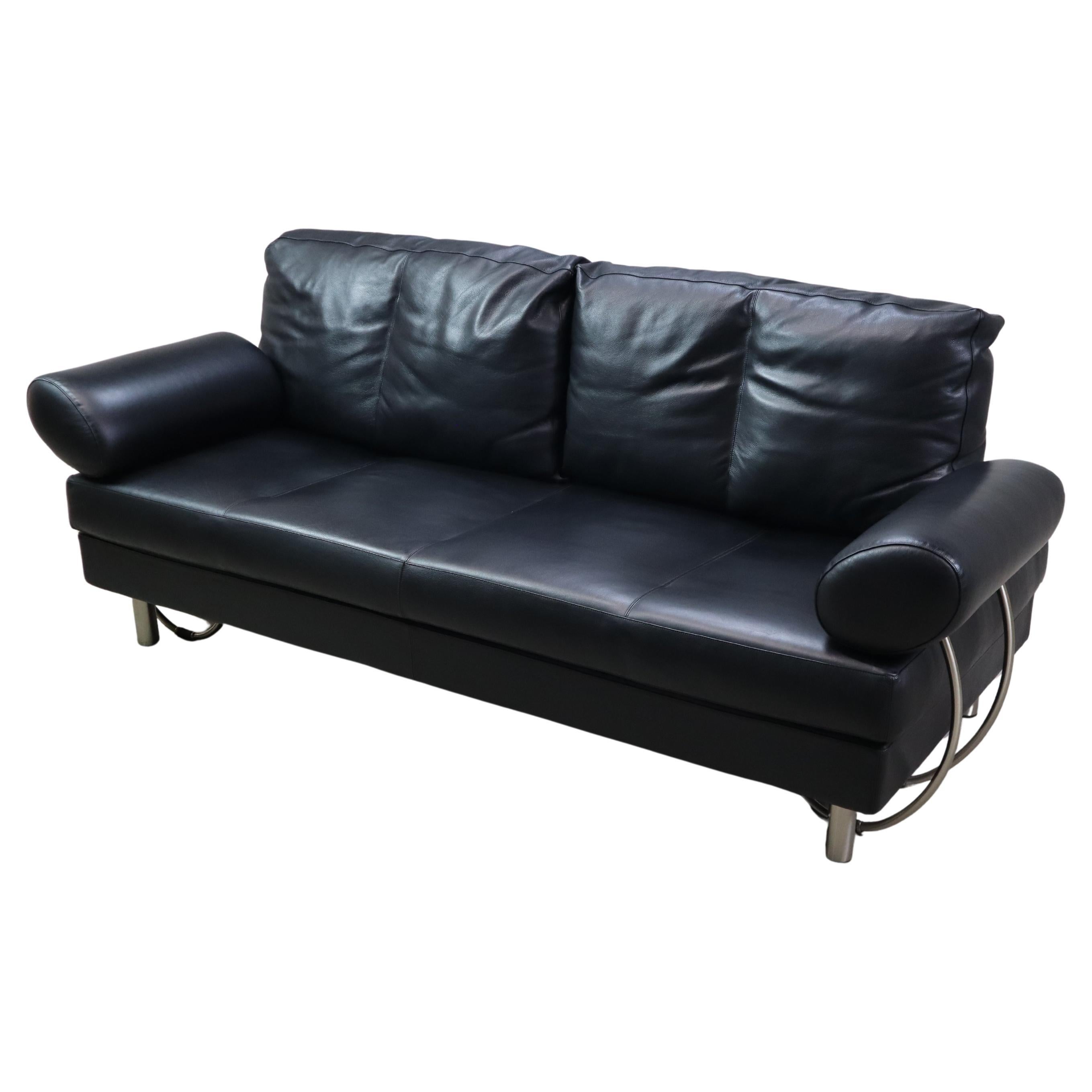Canapé/lit de repos "Europa" en cuir noir, Zanotta, Italie 1988 en vente