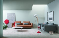 Zanotta Flamingo Sectional Sofa in Grey Upholstery with Polished Aluminum Frame