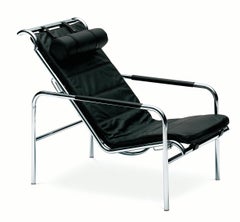 Zanotta Genni Lounge Chair in Black Leather with Chromium Plated Steel Frame