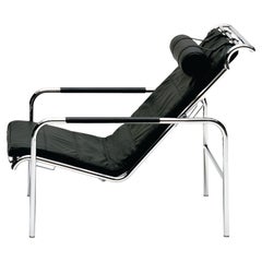 Zanotta Genni Lounge Chair in Black Leather with Chromium Plated Steel Frame