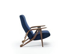 Zanotta Gilda CM Armchair in Blue Upholstery with Canaletto Walnut Frame