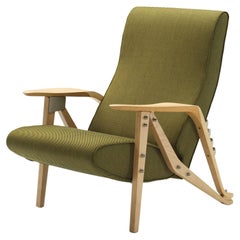 Zanotta Gilda CM Armchair in Green Upholstery with Natural Varnished Oak Frame
