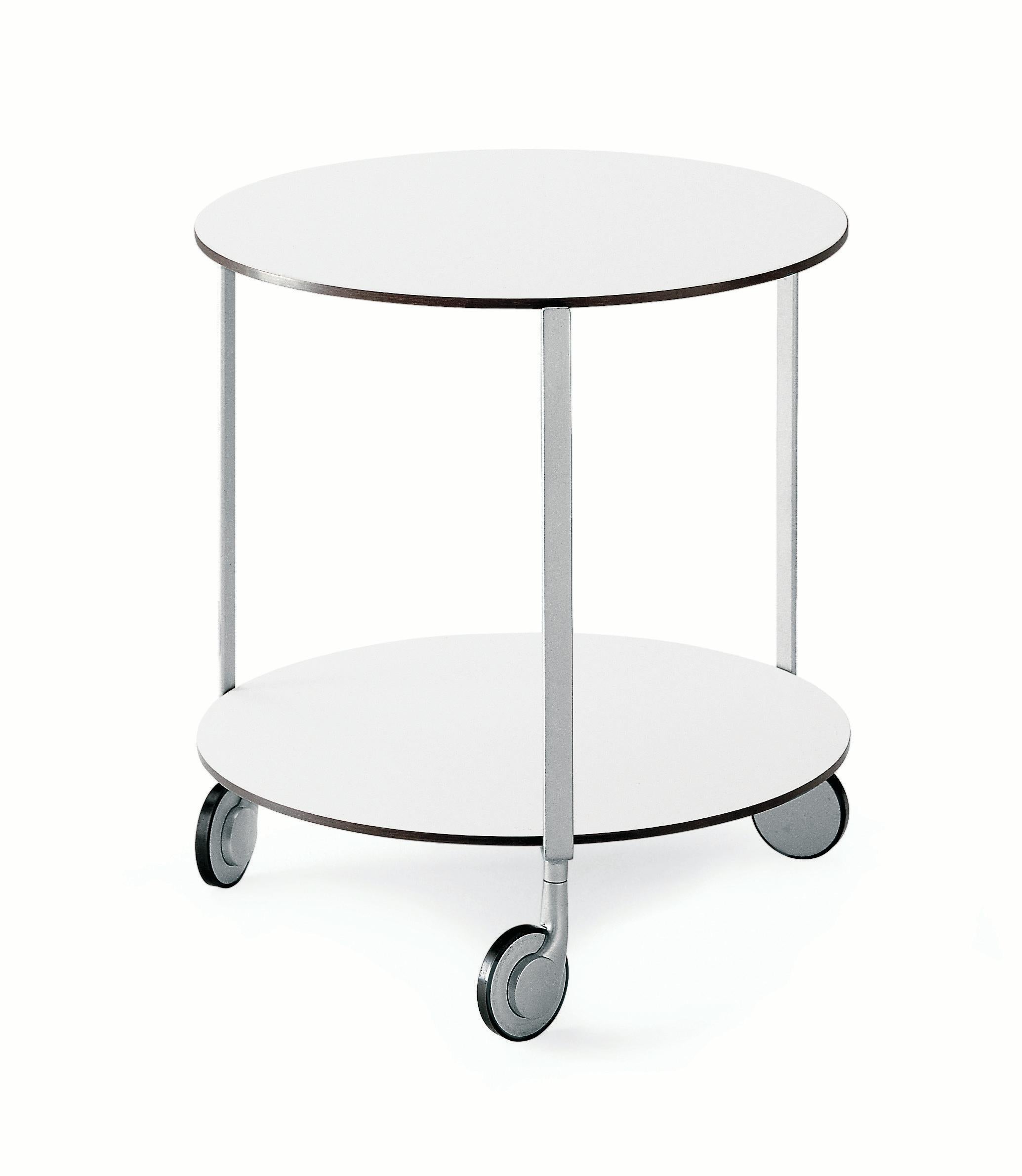 Zanotta Giro' Castor-Mounted Small Table with White Plastic Top by Anna Deplano

Castor-mounted table. Aluminium-painted steel frame. Shelves in layered plastic laminate in white.

Additional Information:
Material: Aluminium, steel,