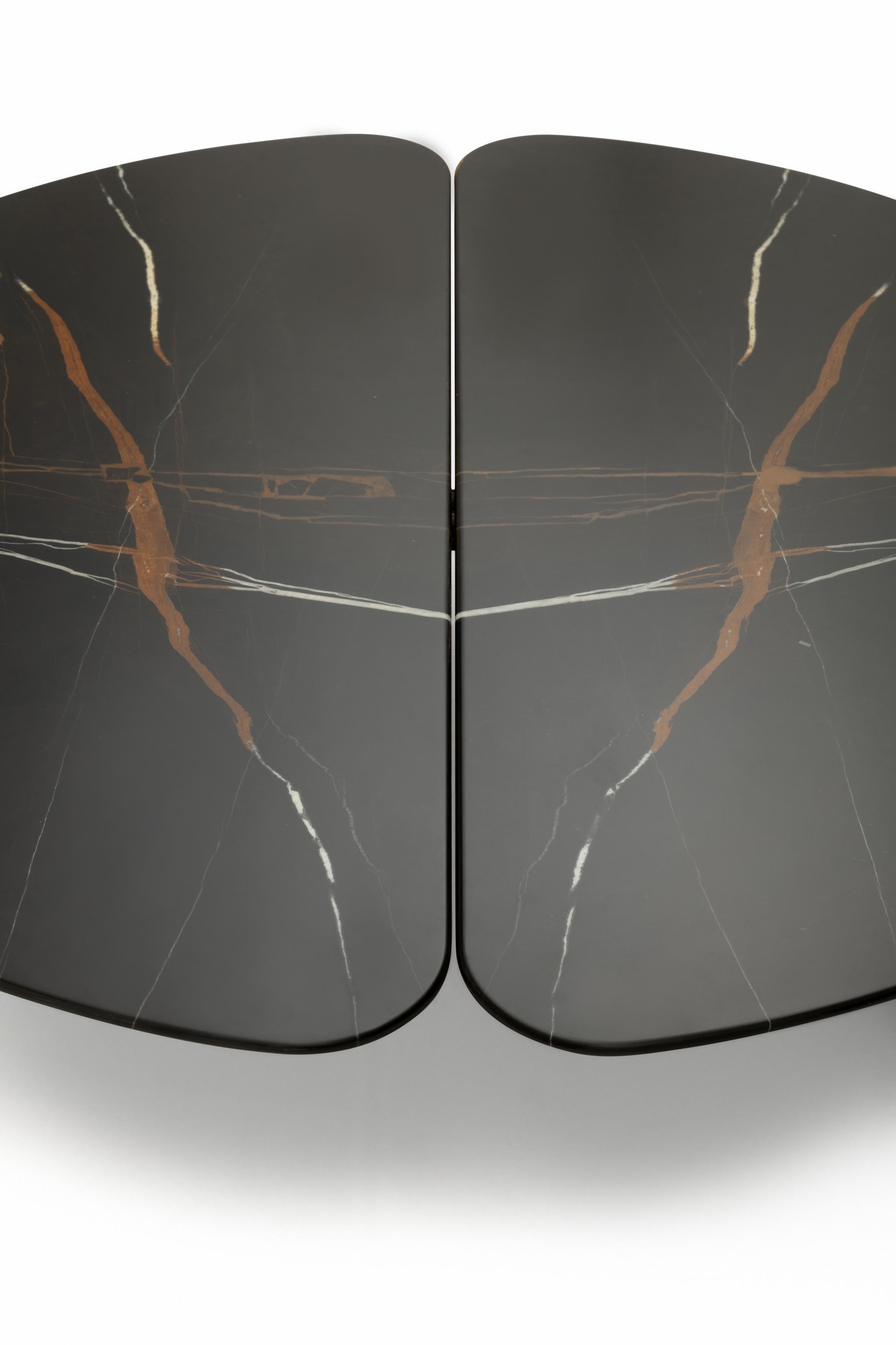 Italian Zanotta Graphium Small Table in Sahara Noir Marble Top with Black Steel Frame For Sale