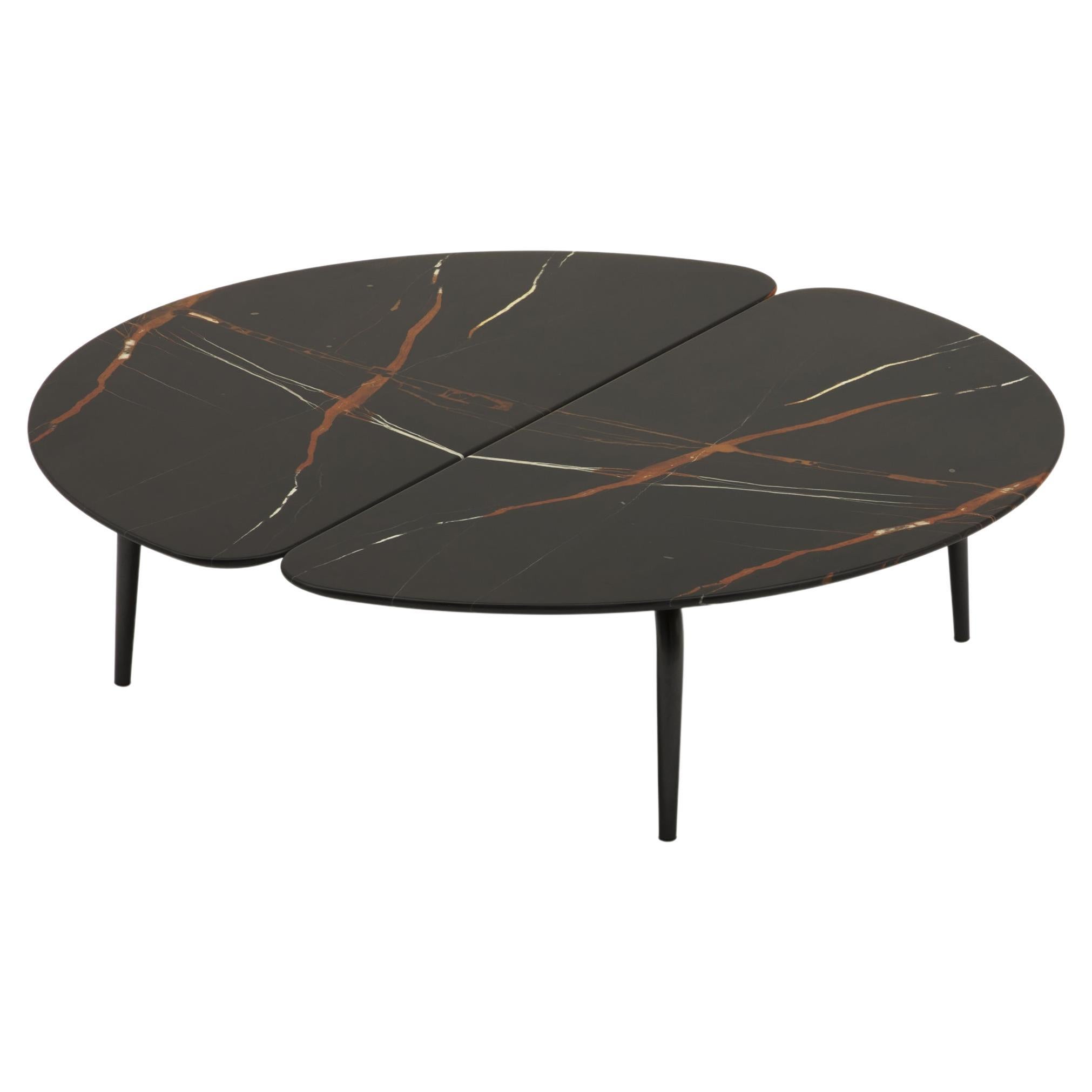 Zanotta Graphium Small Table in Sahara Noir Marble Top with Black Steel Frame For Sale