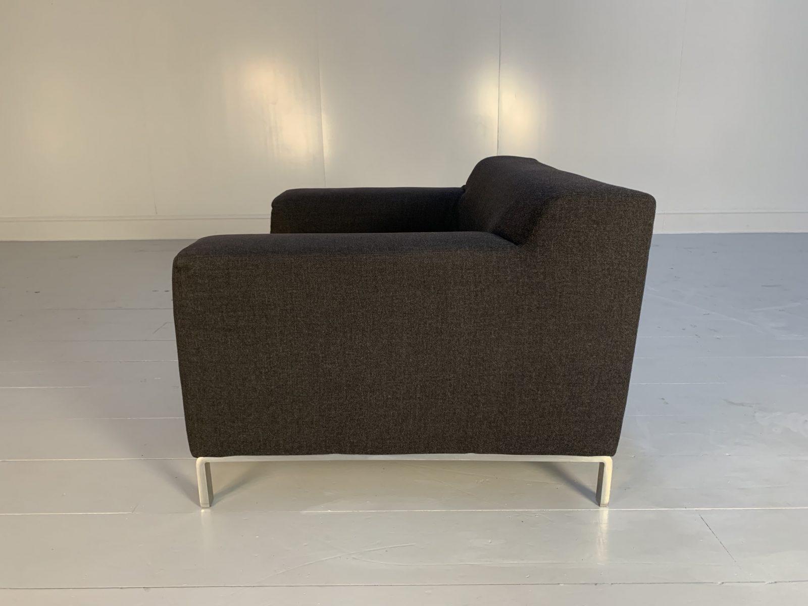 Zanotta “Greg” 3-Seat Sofa & Armchair in Dark Grey Wool For Sale 8