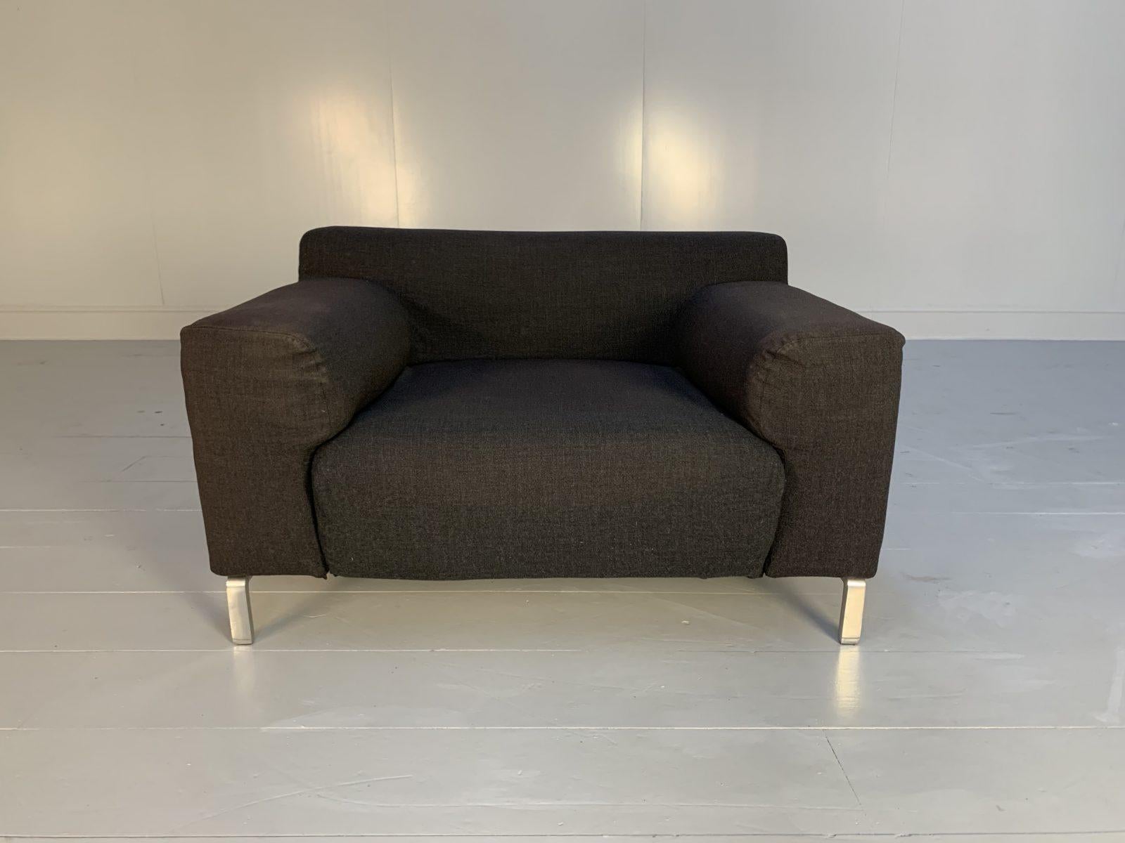 Zanotta “Greg” 3-Seat Sofa & Armchair in Dark Grey Wool For Sale 5