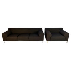 Used Zanotta “Greg” 3-Seat Sofa & Armchair in Dark Grey Wool