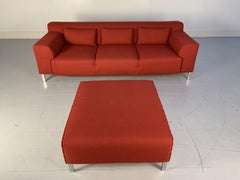Zanotta “Greg” 3-Seat Sofa & Ottoman, in Red Alpaca Wool