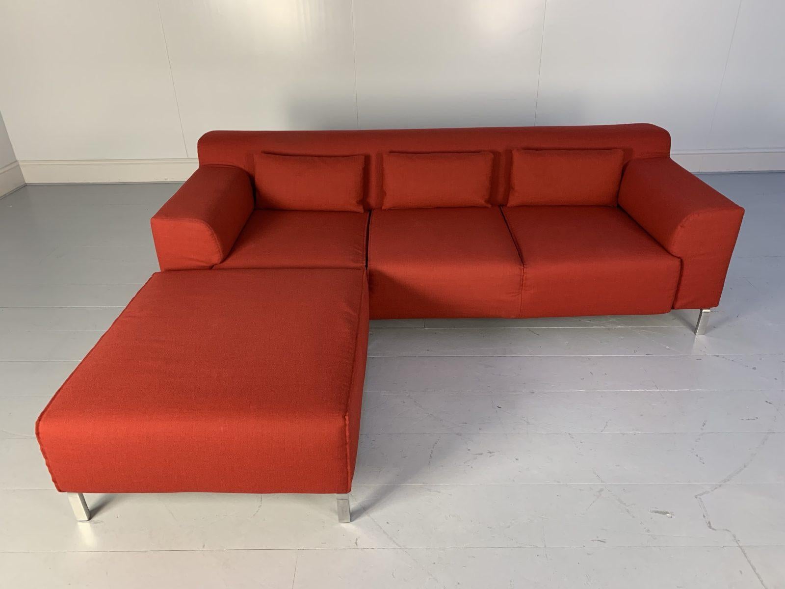 Contemporary Zanotta “Greg” 3-Seat Sofa & Ottoman, in Red Alpaca Wool