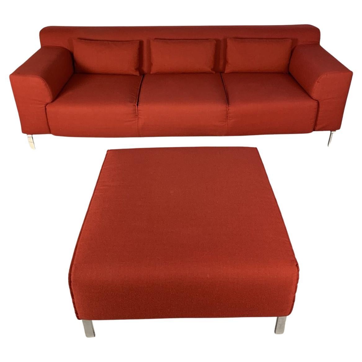 Zanotta “Greg” 3-Seat Sofa & Ottoman, in Red Alpaca Wool