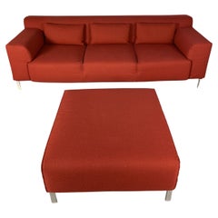 Used Zanotta “Greg” 3-Seat Sofa & Ottoman, in Red Alpaca Wool