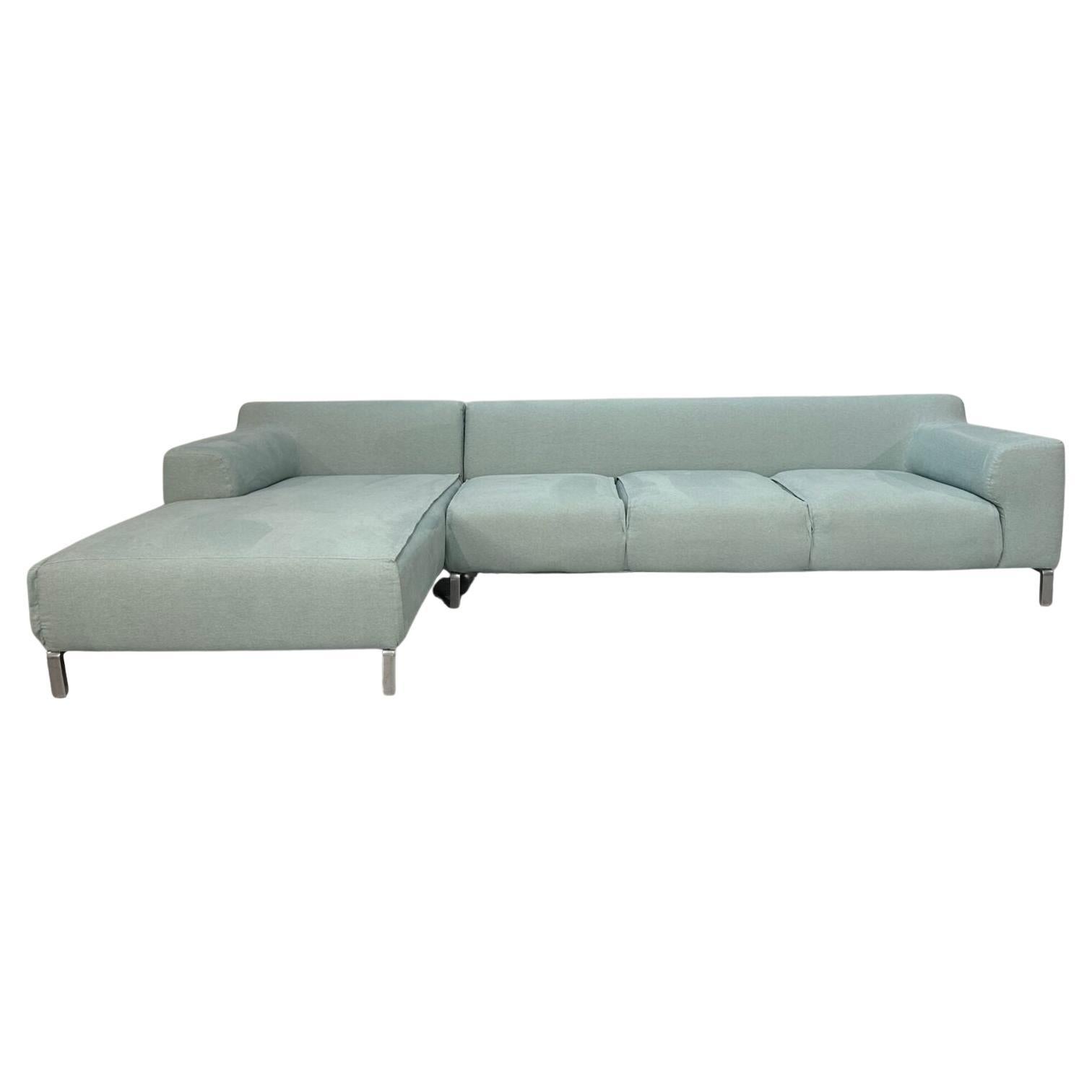 Zanotta "Greg" 5-Seat L-Shape Sofa - In Pale Blue Fabric For Sale
