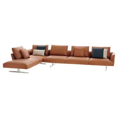 Zanotta Hiro Modular Sofa in Brown Leather & Aluminum Frame by Damian Williamson