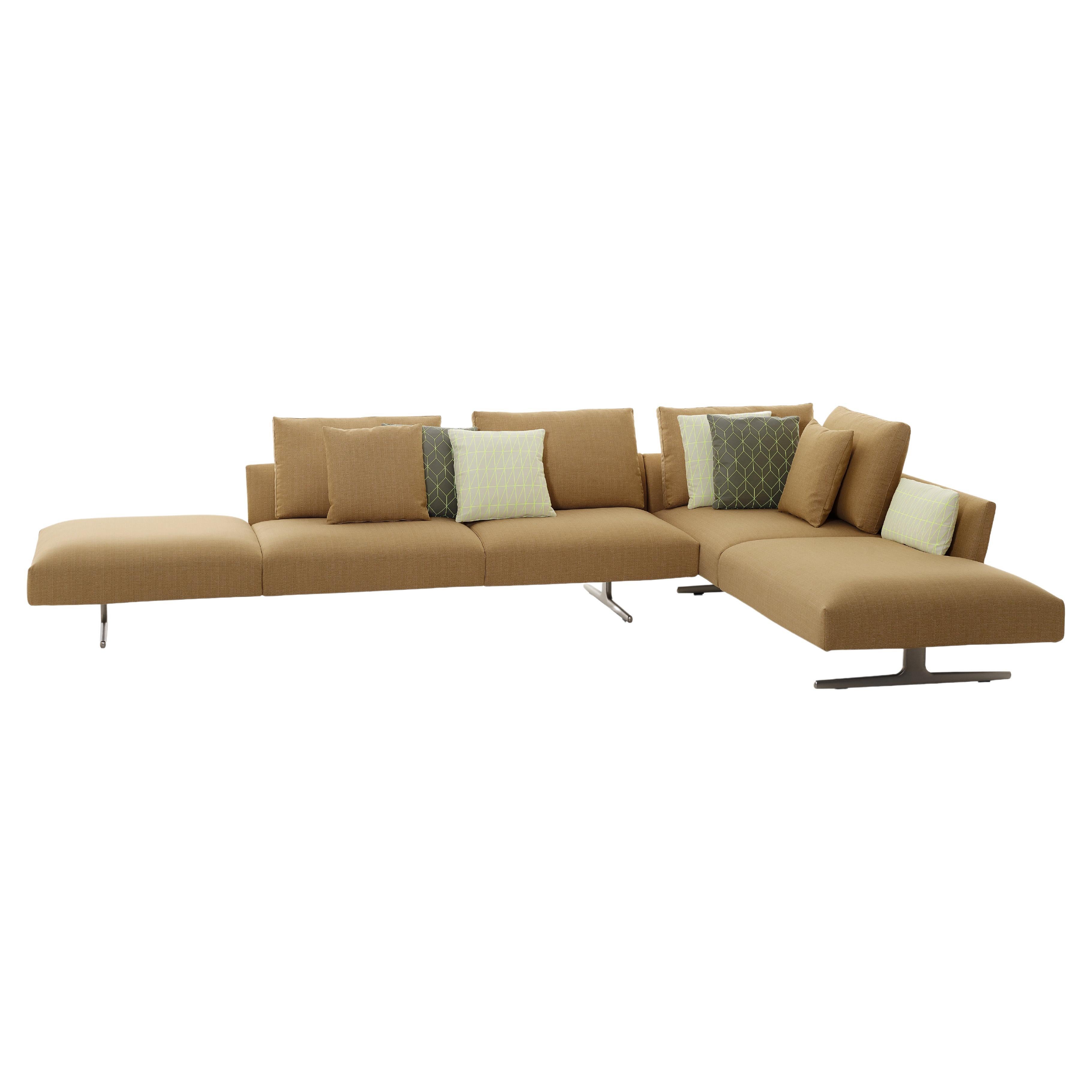 Zanotta Hiro Modular Sofa in Brown Leather and Aluminum Frame by Damian