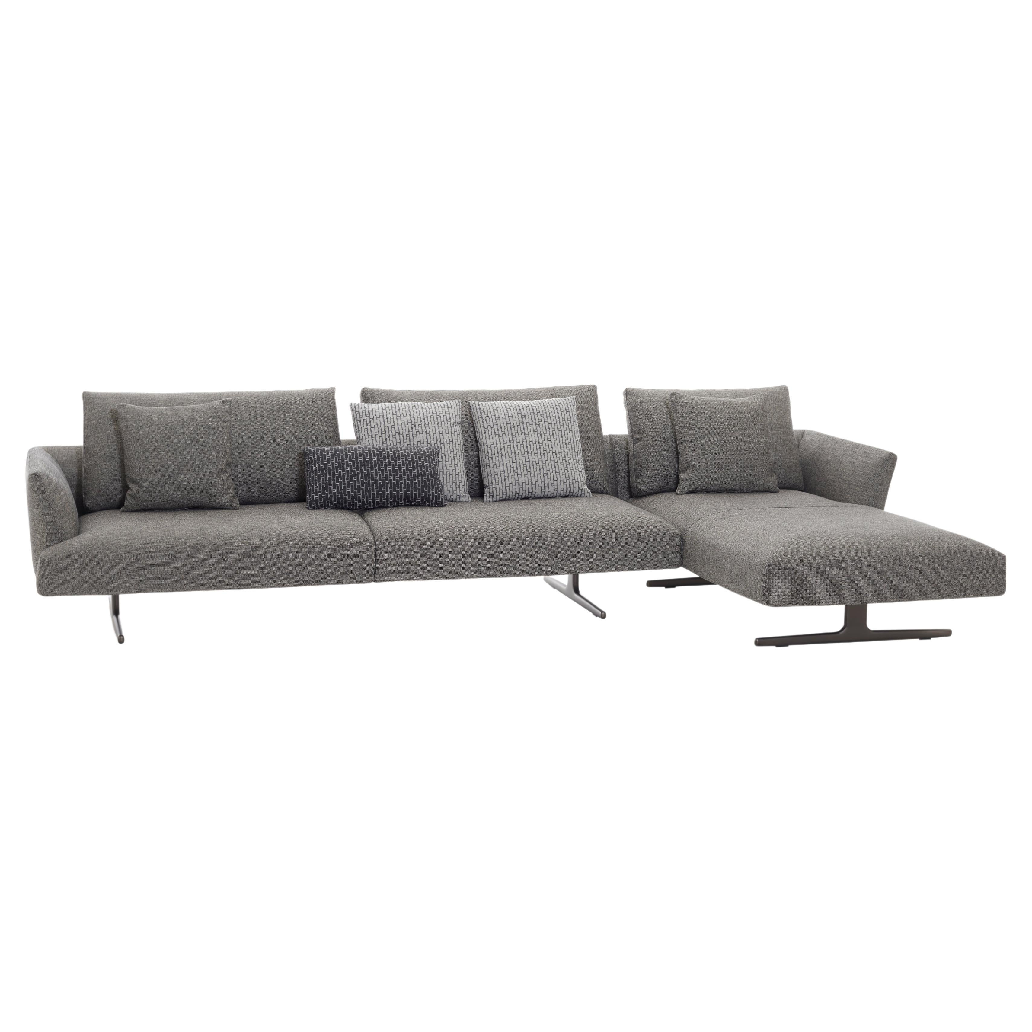 Modulares Sofa von Zanotta Hiro aus Quadrifoglio-Stoff mit Aluminium-Lederrahmen