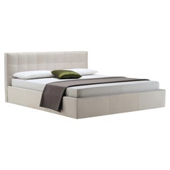 Zanotta King Size Box Bed with Container Unit in Beige Upholstery & Steel Frame