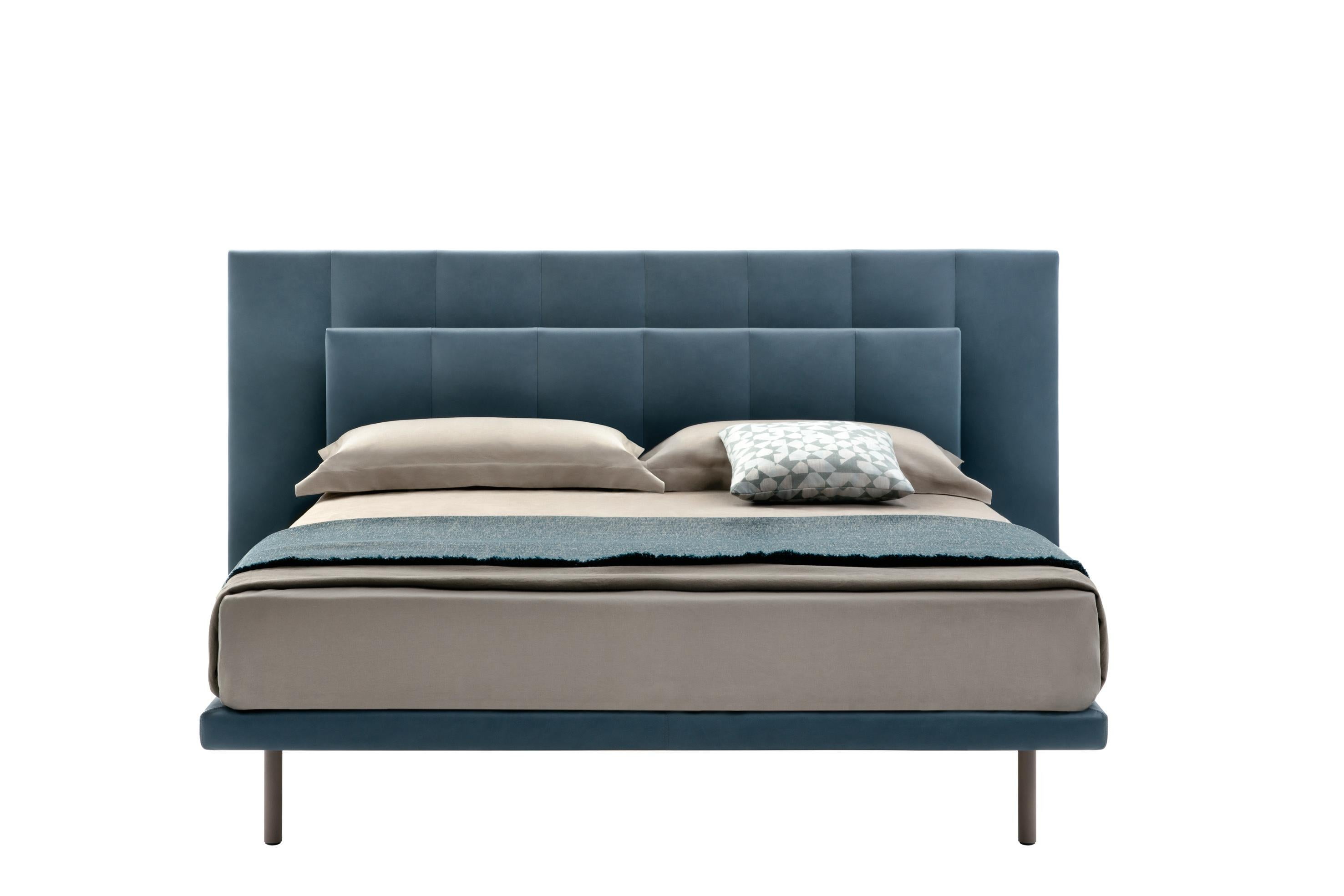 Italian Zanotta King Size Grangala Bed with Separate Springing in Grey Upholstery For Sale