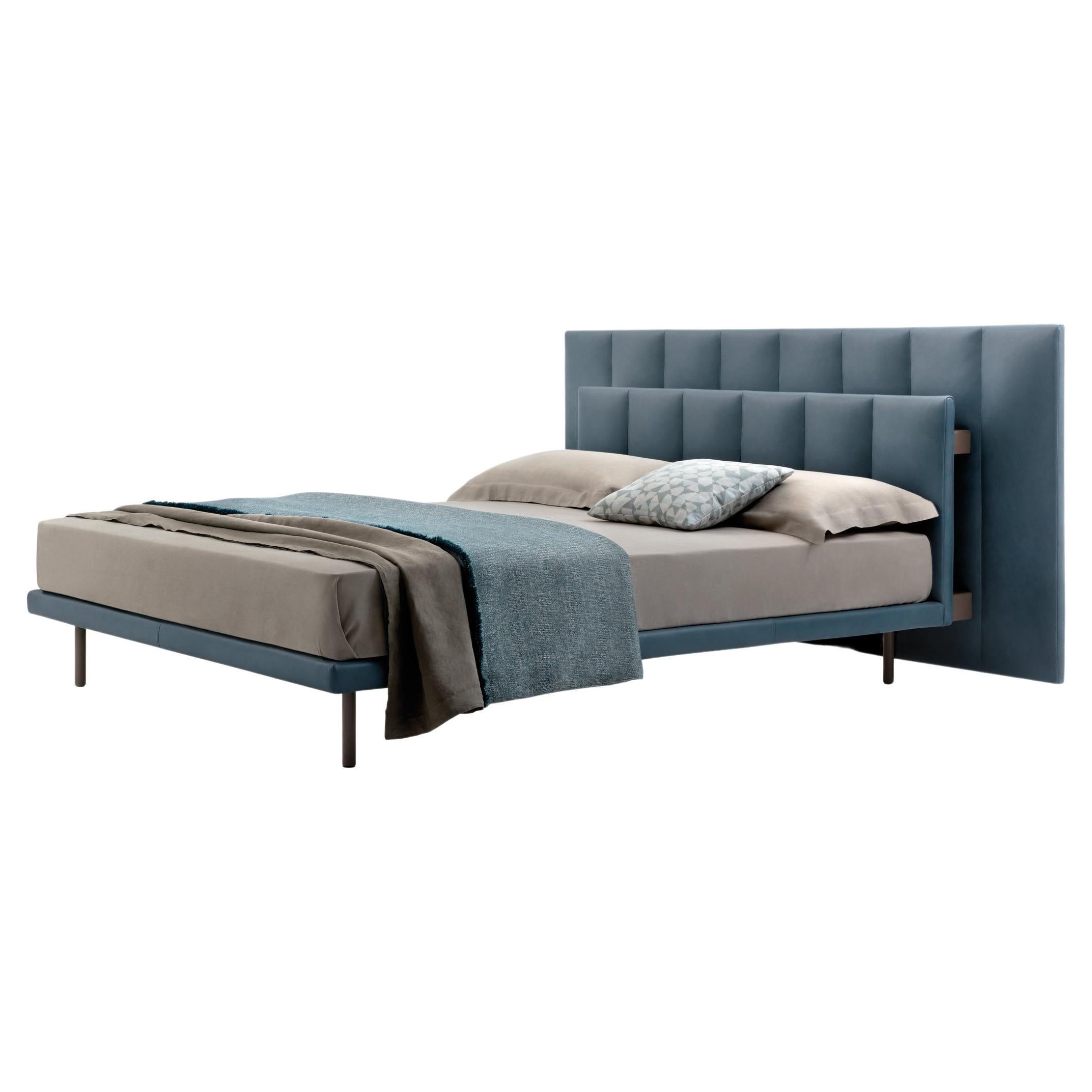 Zanotta King Size Grangala Bed with Separate Springing in Grey Upholstery For Sale