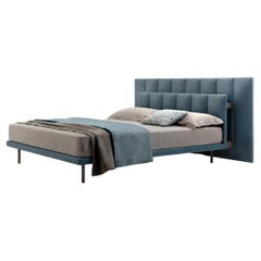 Zanotta King Size Grangala Bed with Separate Springing in Grey Upholstery