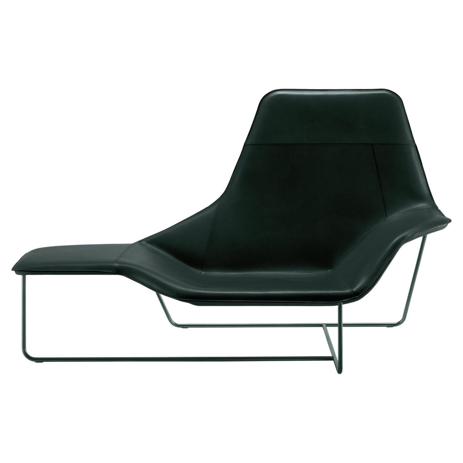 Zanotta Lama Lounge Chair in Black Leather with Graphite Steel Frame 