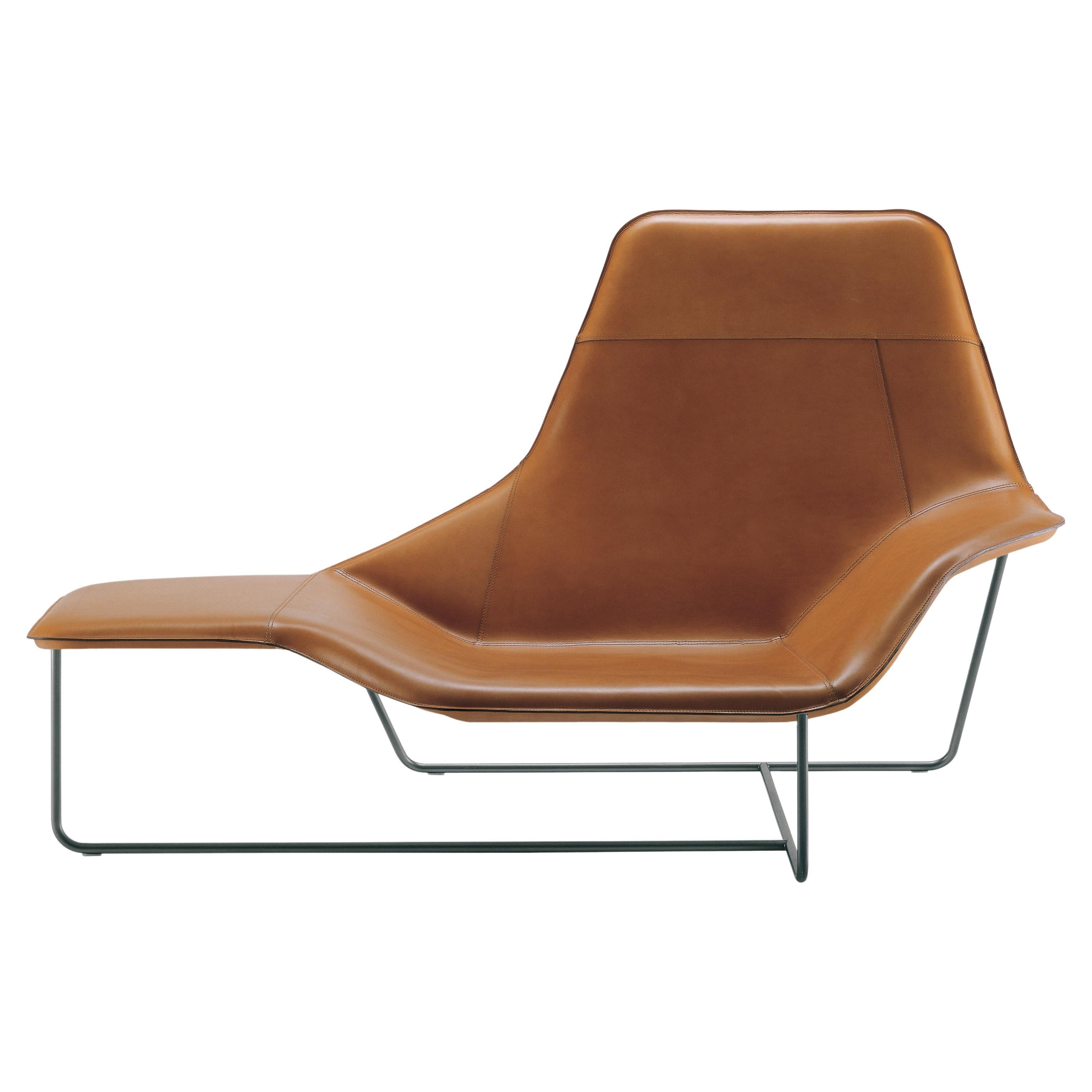 Zanotta Lama Lounge Chair in Brown Leather with Graphite Steel Frame  For Sale