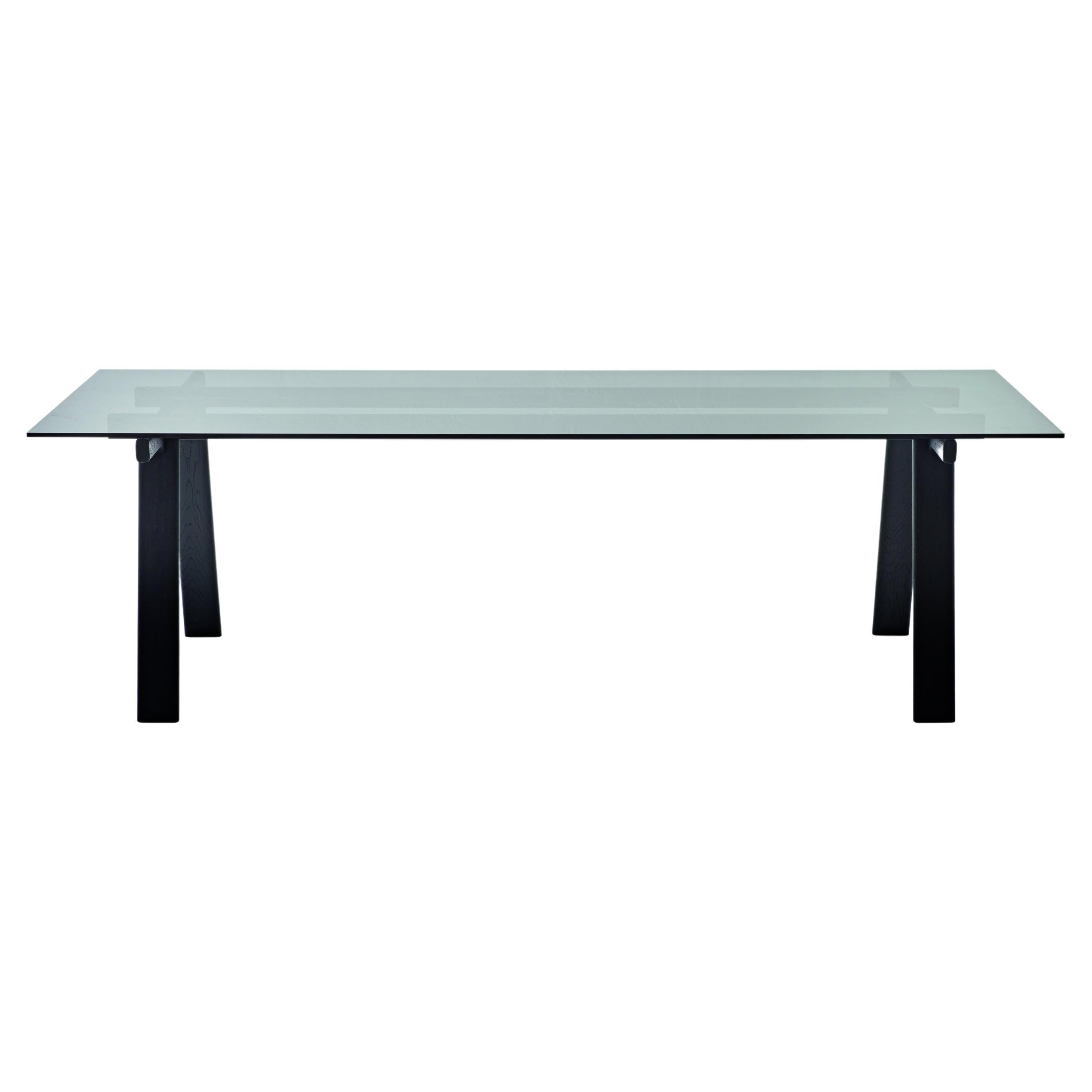 Grande table Zanotta Ambrosiano en verre gris fumé avec cadre noir par Mist-o