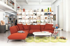 Zanotta Large Dove Sofa in Brown Leather with Graphite Painted Aluminium Frame