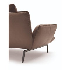 Zanotta Large Dove Sofa in Super Leather with Graphite Painted Aluminium Frame