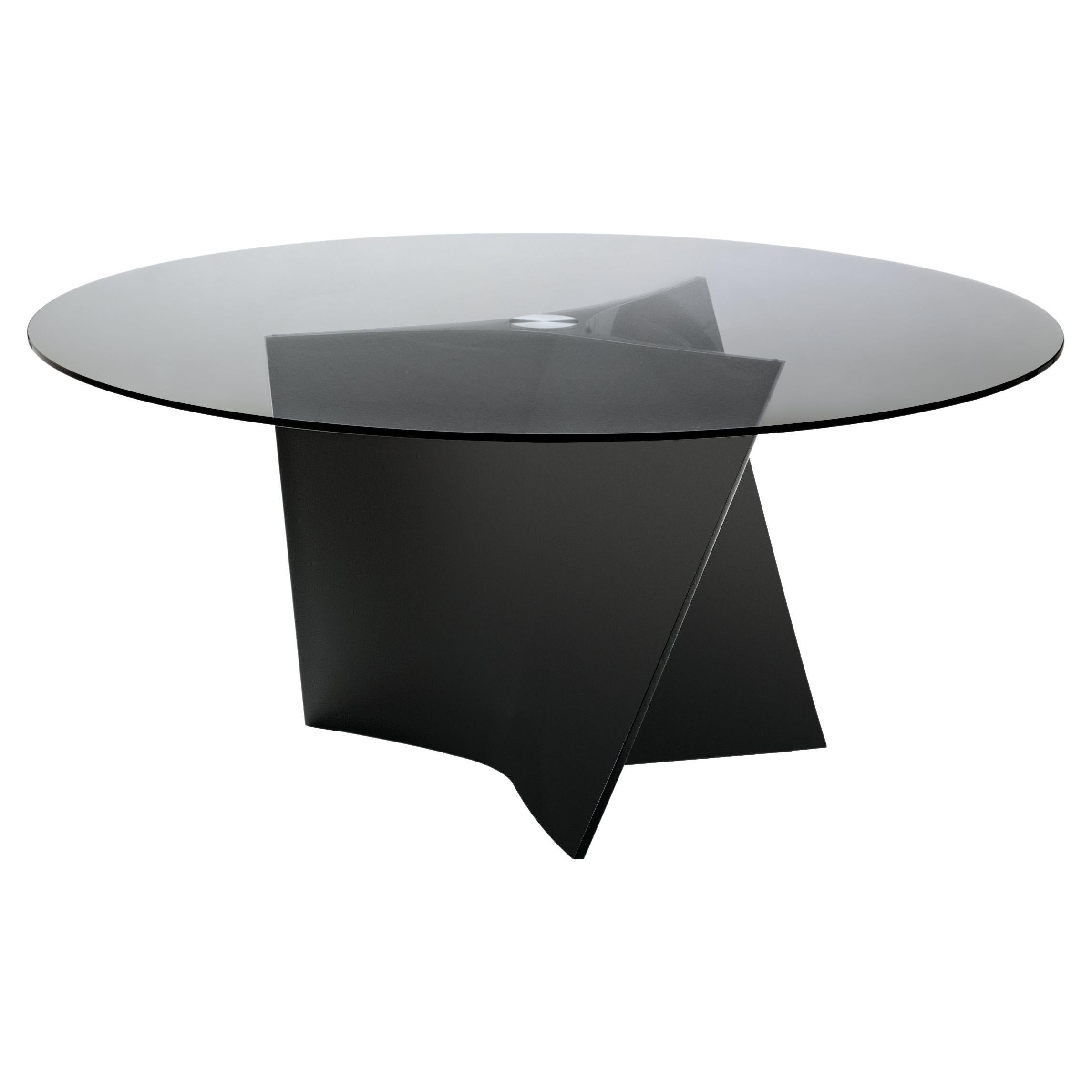 Grande table Zanotta Elica avec plateau en verre fumé et cadre noir par Prospero Rasulo